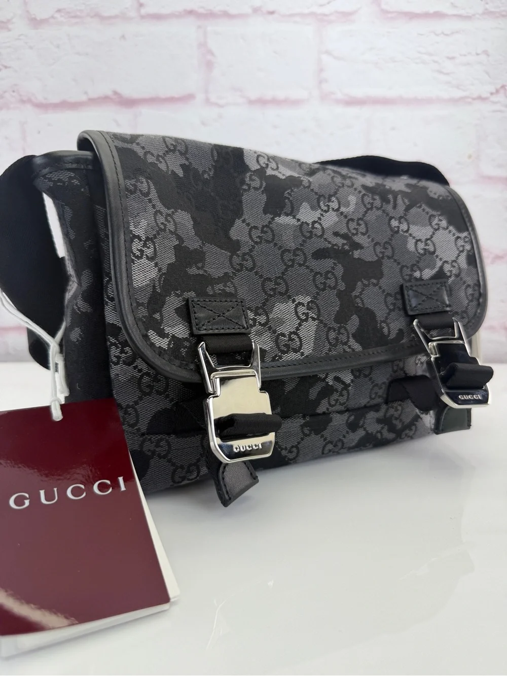 Gucci GG Canvas Camouflage Marbled Small Crossbody Bag Black NWT